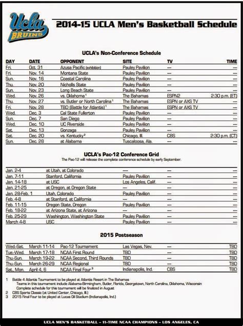 ucla mens basketball schedule|ucla men's basketball schedule printable.